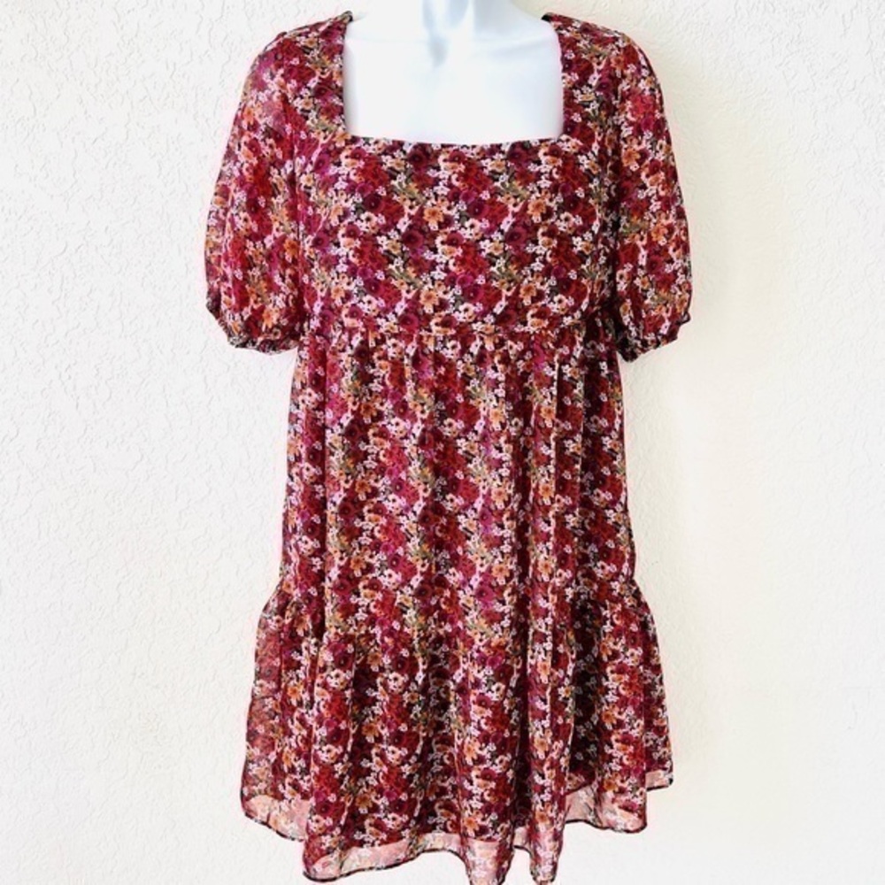 BCBGENERATION black granny floral short sleeve open back mini babydoll dress Sz6